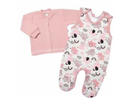 Baby Nellys 2-dílná sada, bavlněné dupačky s košilkou Sloníci, růžová