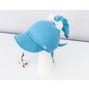Baby Nellys Lehký mušelínový šátek s kšiltem na zavazování + mašle, modrý (Velikost 80-98 (9-36m))