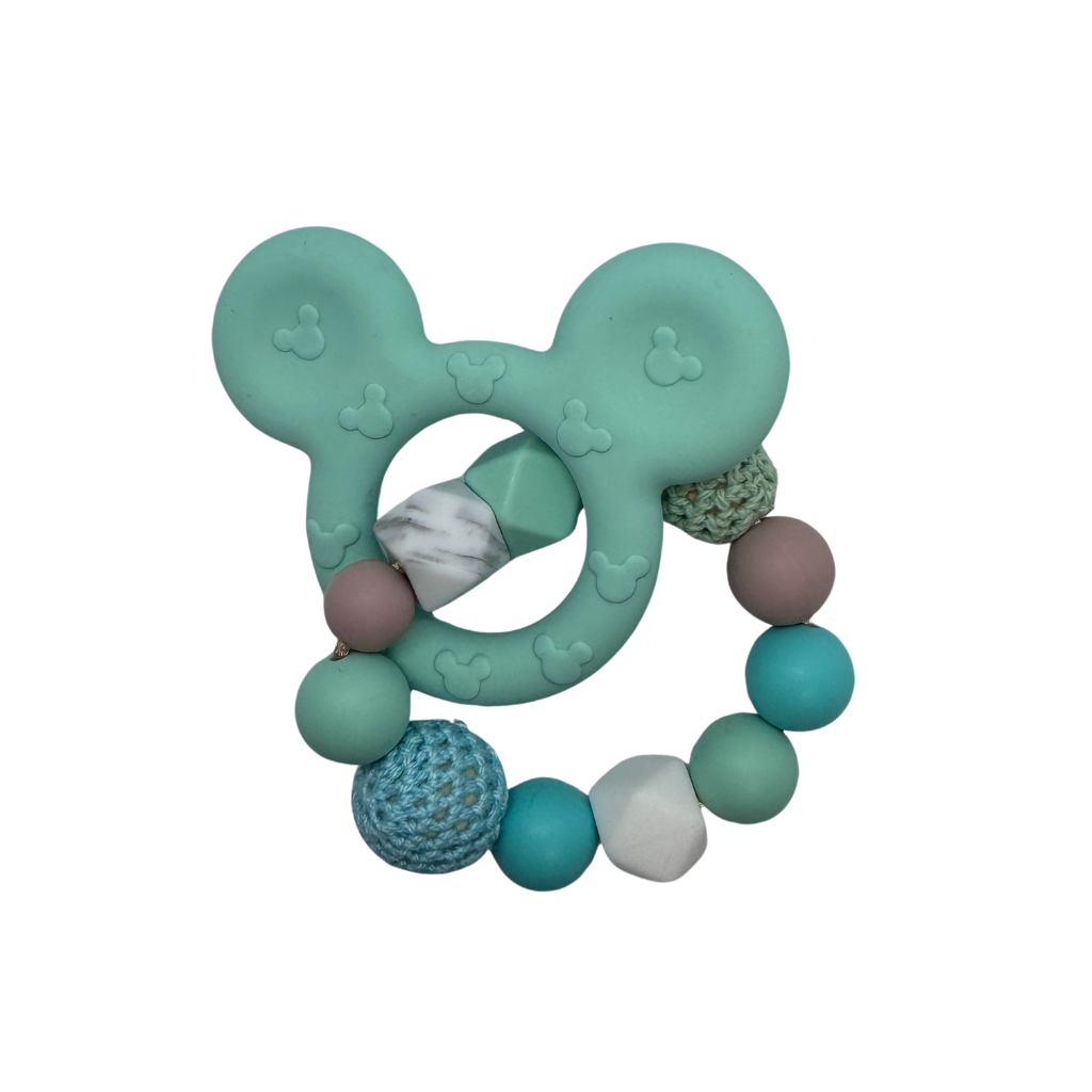 kousátko Mickey na kroužku - mint  barvy