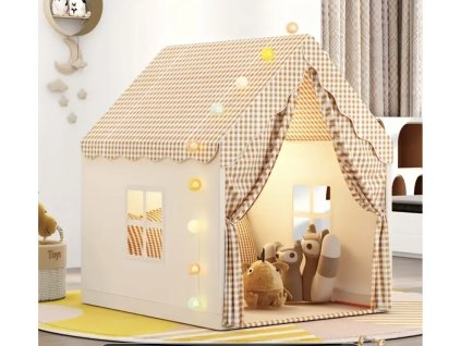 Stylový dětský stanový domeček v béžové barvě (130 × 100 × 120 cm). Ideální místo pro hraní i odpočinek, lehká konstrukce, kvalitní prodyšný materiál. Skvělé do dětského pokoje.