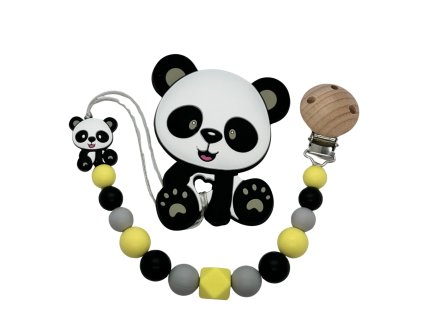 Klip na dudlík kousátko Panda silikon žlutá šedá bílá antracit barva