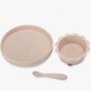 dětská jidelní sada, silikonové nádobí, béžová barvy, talíř, myska lžíce