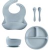 dětská jidelní sada, silikonové nádobí, béžová barvy, talíř, myska lžíce, vydlička, bryndák 1 3