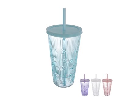 Sklenice s víčkem a brčkem Orion 0,48 l 1 ks mix