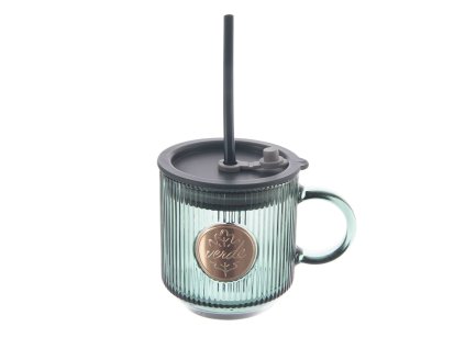 Skleněný hrnek s víčkem a brčkem Orion VERDE 0,35 l