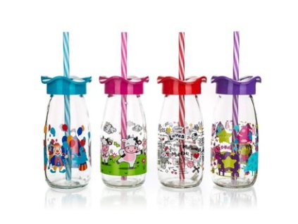 Láhev na mléko s brčkem Banquet 250ml mix