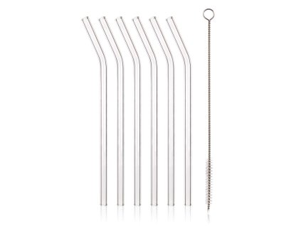 BANQUET Sada skleněných zahnutých brček MY PARTY 20 cm, 6+1, s kartáčkem