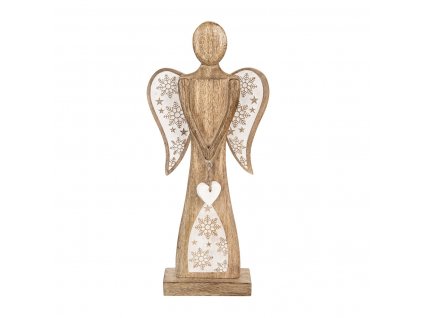Dřevěný anděl Orion vločky 45,5 cm