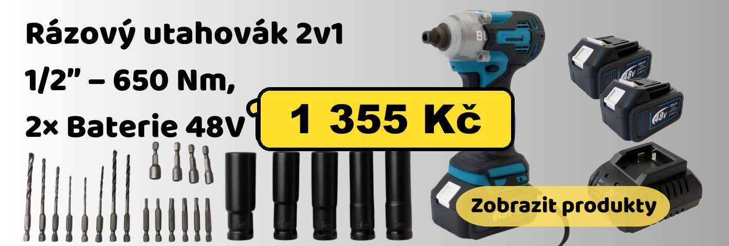 Aku rázový utahovák ONDRAGON 650 Nm se dvěma bateriemi a příslušenstvím