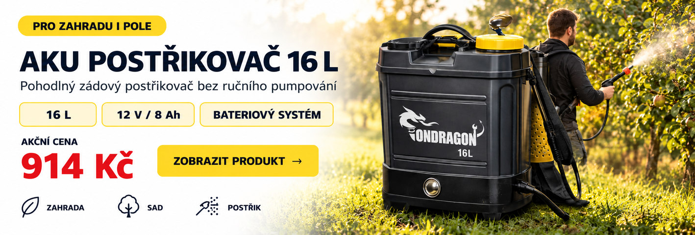 Akumulátorový zádový postřikovač ONDRAGON 16 l s baterií 12 V
