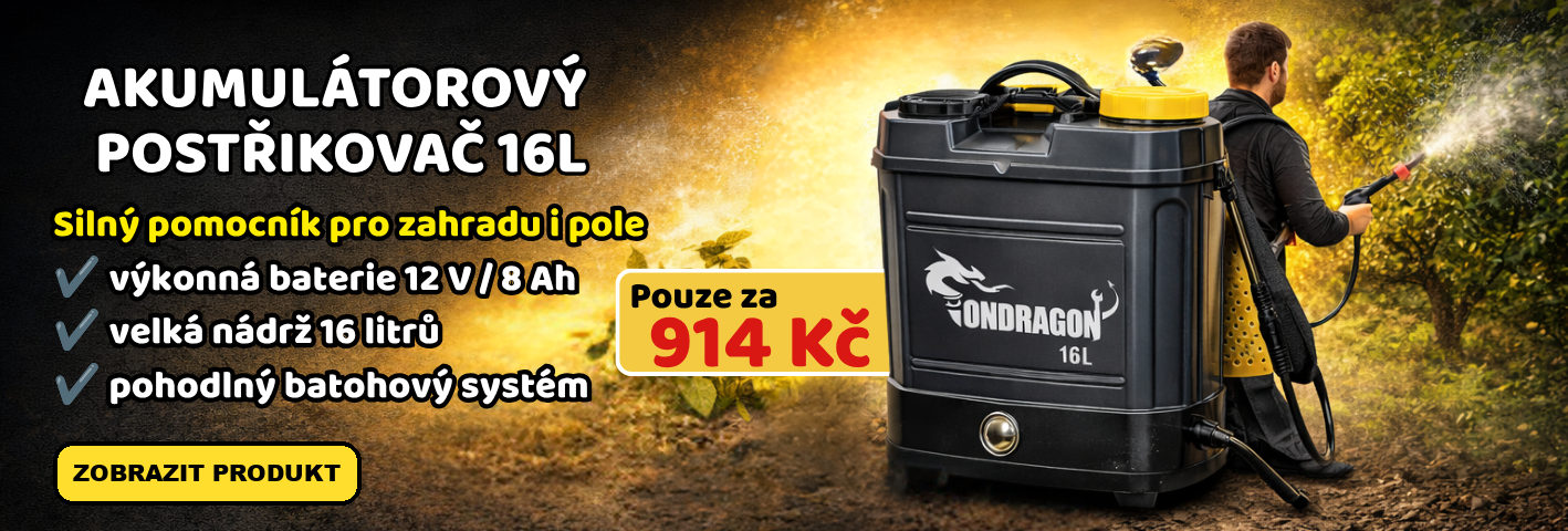 Akumulátorový zádový postřikovač ONDRAGON 16 l s baterií 12 V