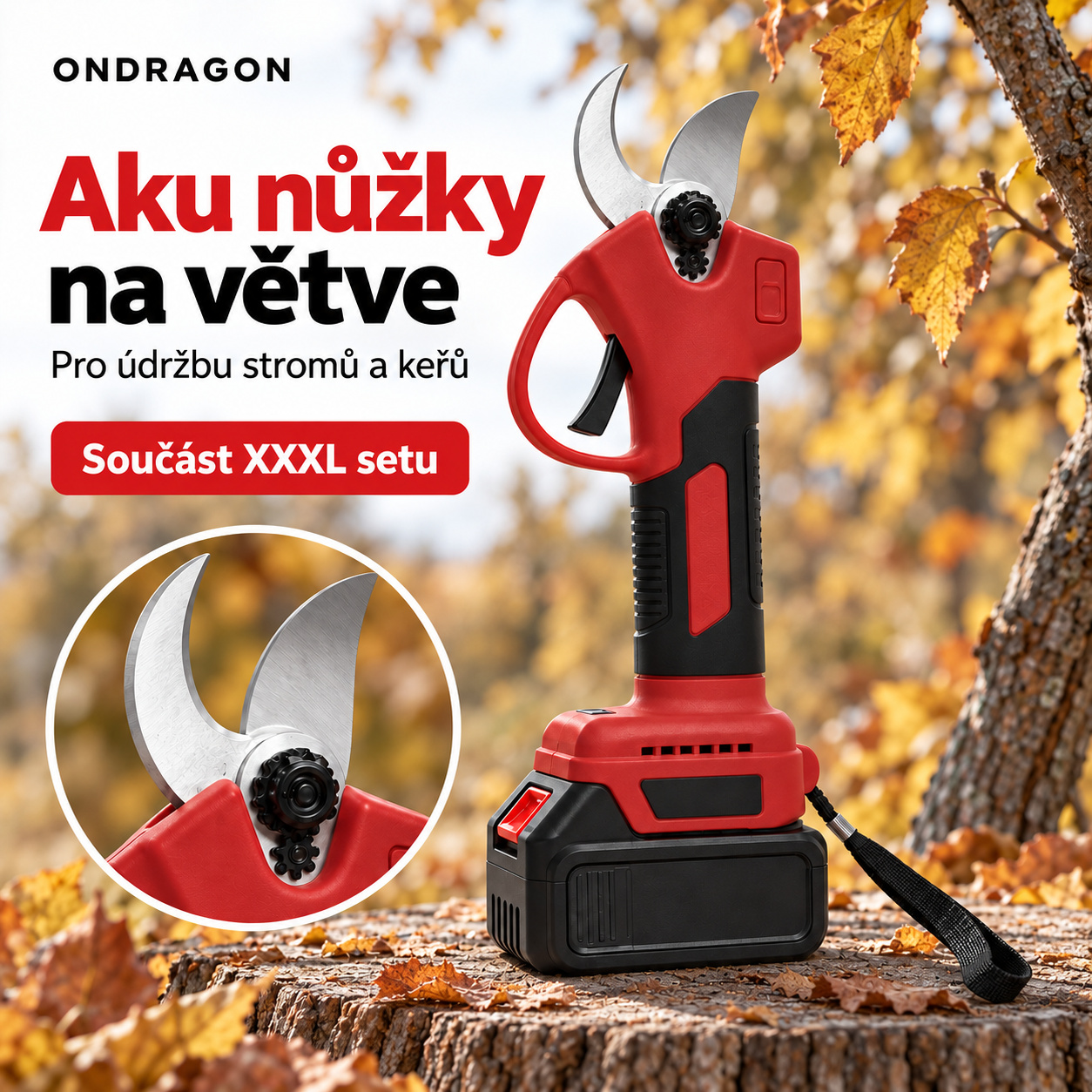 Aku nůžky na větve – detail čepelí