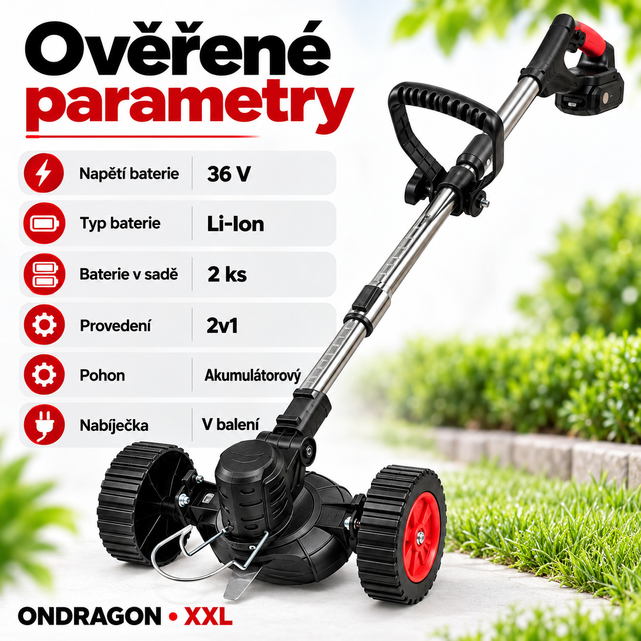 Parametry ONDRAGON – 36 V Li-Ion, dvě baterie a nabíječka v balení