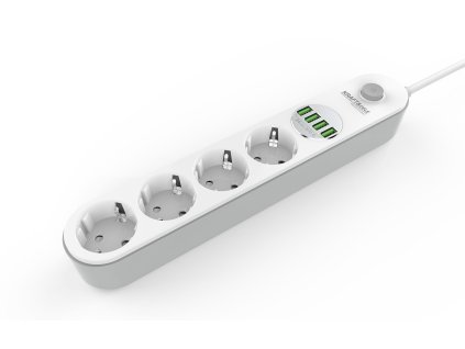 Prodlužovací kabel s USB 2 m, 4 zásuvky + 4x USBKD4030