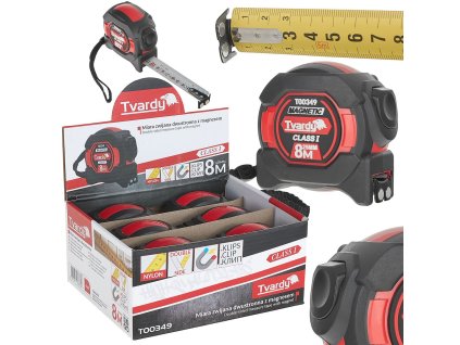 57093 dvoustranny nylonovy svinovaci metr s magnetem a samocinnou aretaci 8 m 25 mm trida i kartonova vystavovaci krabice 6 60