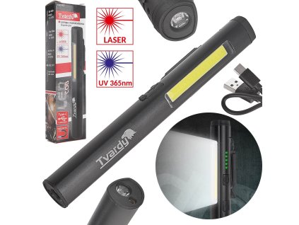 58467 inspekcni dilenska lampa s magnetem led cob 5w 3w uv laser 800mah 400lm ip44 100