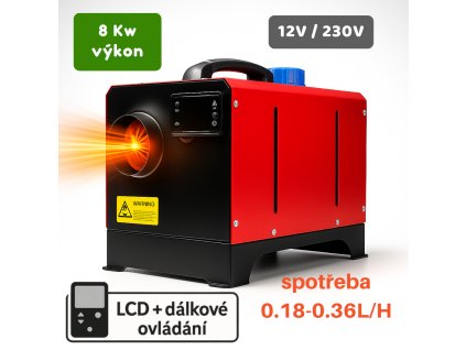 Mobilní naftové nezávislé topení 8 kW, 12 V / 230 V s LCD a dálkovým ovládáním