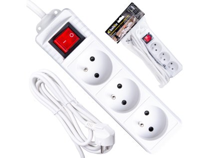 66348 prodluzovaci kabel bila zasuvkova lista 3 zasuvky 3 m 40