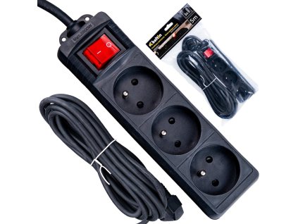 66354 prodluzovaci kabel cerna zasuvkova lista 3 zasuvky 5 m 40