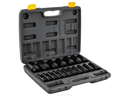 Sada rázových hlavic HEX 1/2" 20 ks, 10-38 mm, Cr-V ocel