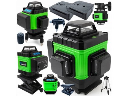 POZIOMICA LASEROWA LASER KRZYZOWY ZIELONY SAMOPOZIOMUJACA 4D 360 2 BATERIE [16867] 1200