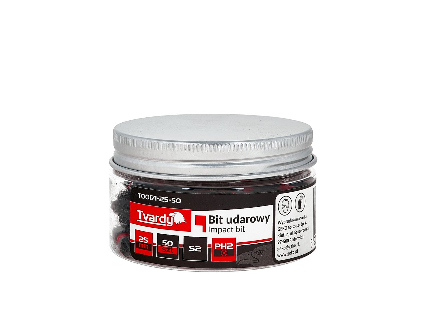 Příklepový bit PH2 25 mm S2 GEKO – detail oceli S2 a kompaktní délky bitu