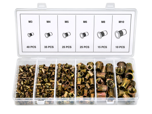 Kraft&Dele KD12676 — sada ocelových nýtovacích matic M3–M10 150 kusů v třídičovém boxu