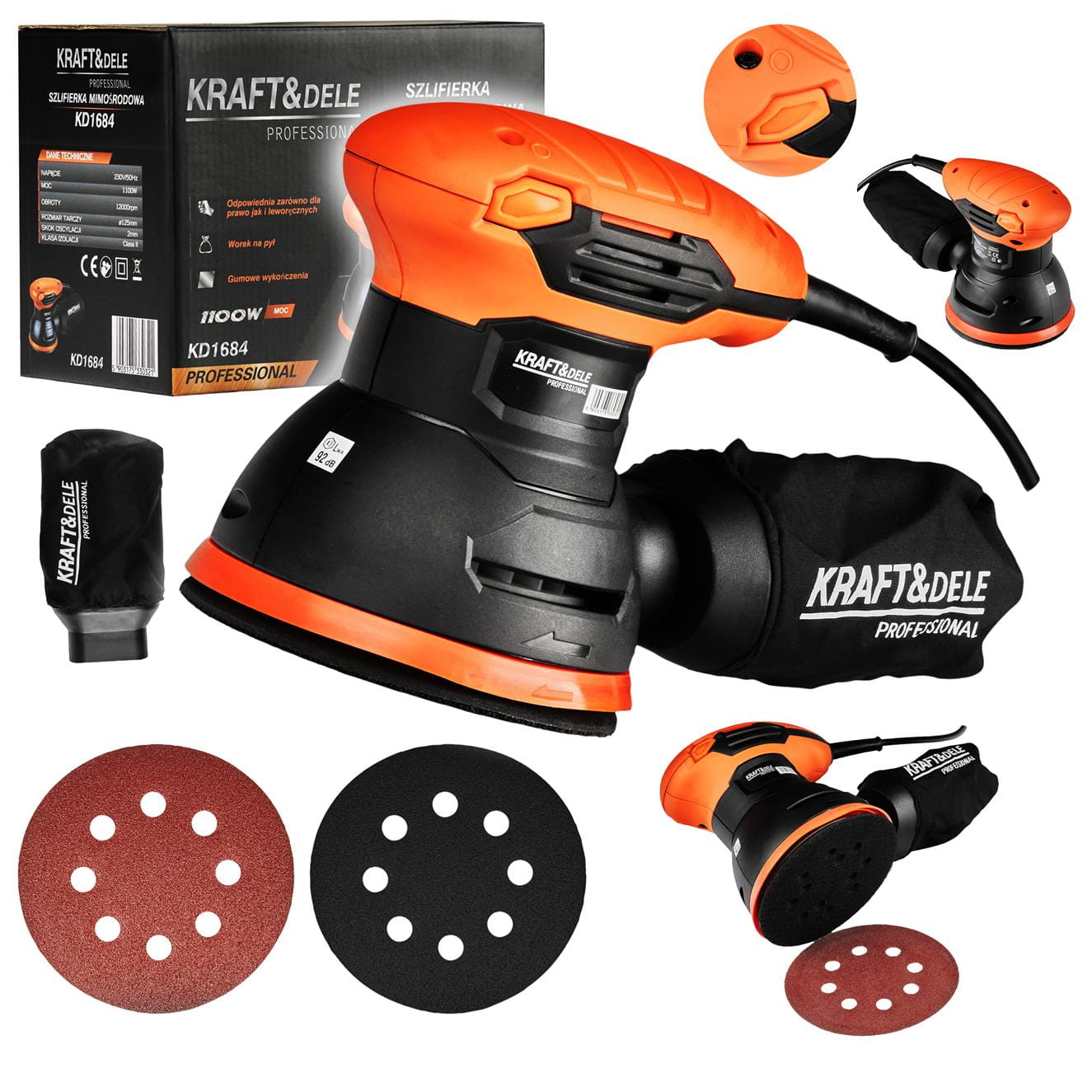 Excentrická bruska KD1684 – pohled ze strany