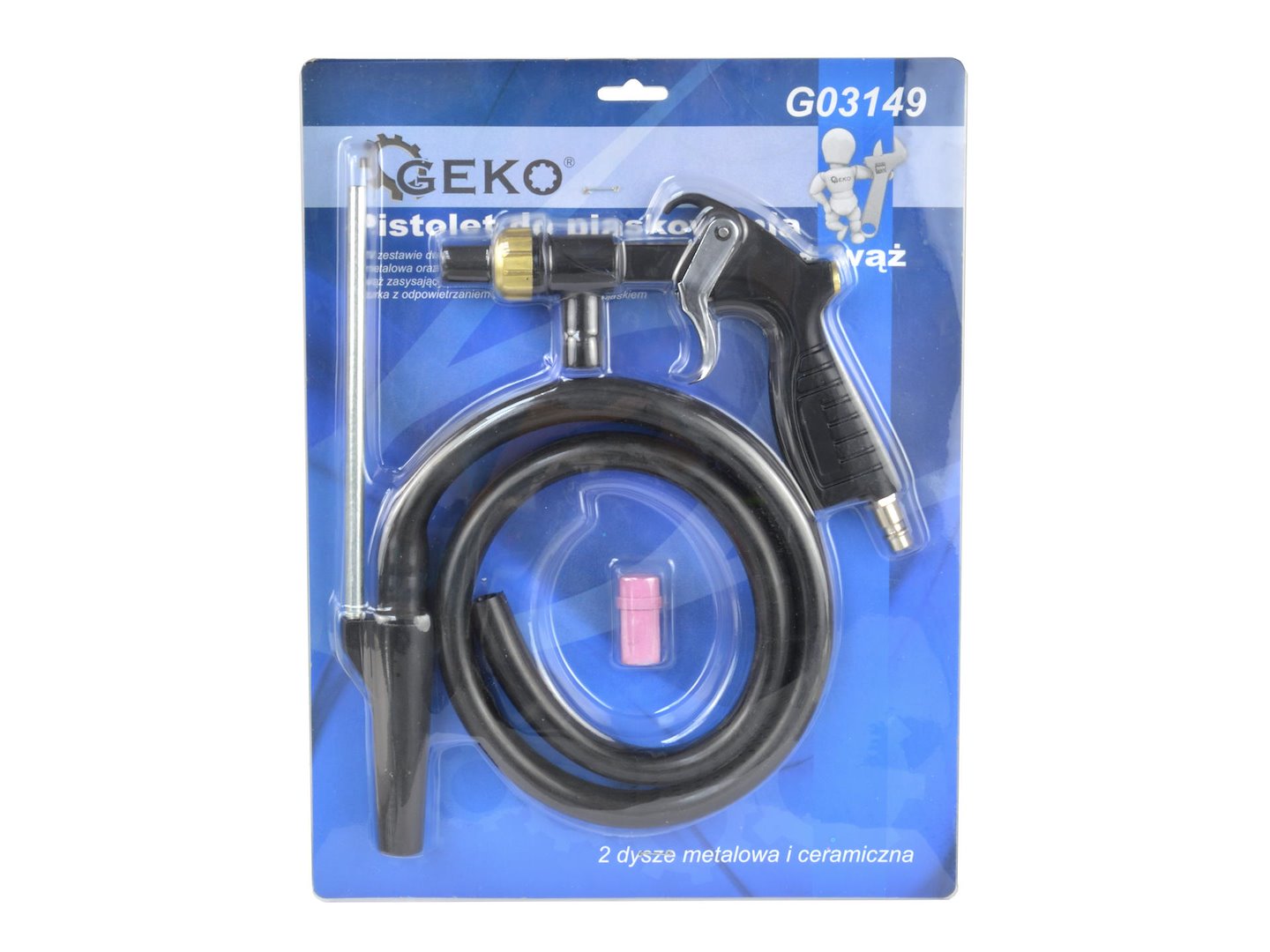 Pískovací pistole Geko G03149 – celkový pohled na soupravu