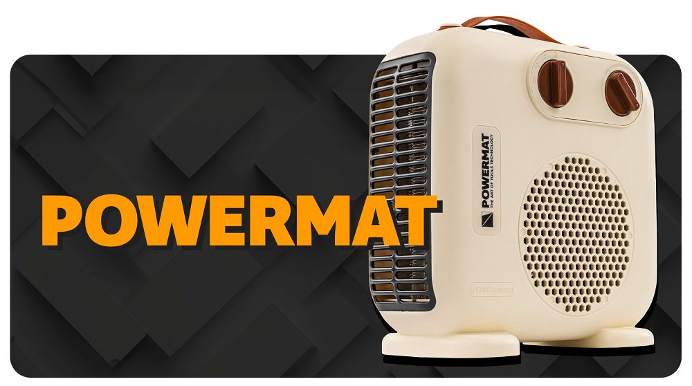 Elektrický teplovzdušný ventilátor / ohřívač POWERMAT PM-TWE-2000D – 2000 W dvoustupňový ventilátor s termostatem