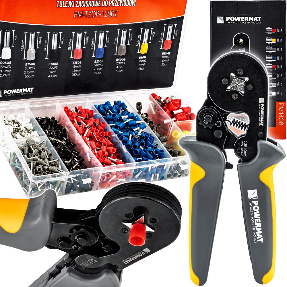 Krimpovací kleště s příslušenstvím 0,25–10 mm² POWERMAT PM-ZDTK-175T (1200 ks)