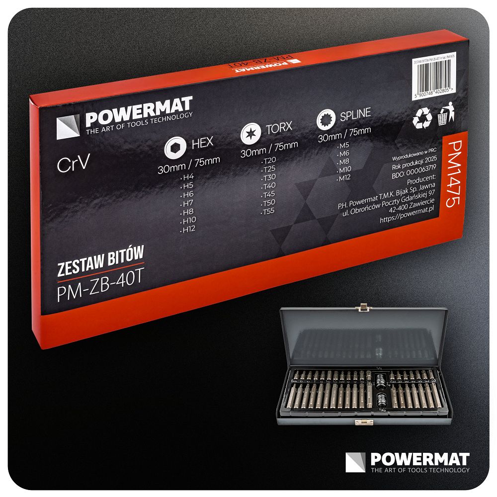 Sada rázových bitů POWERMAT PM-ZB-40T – celá sada v kufru