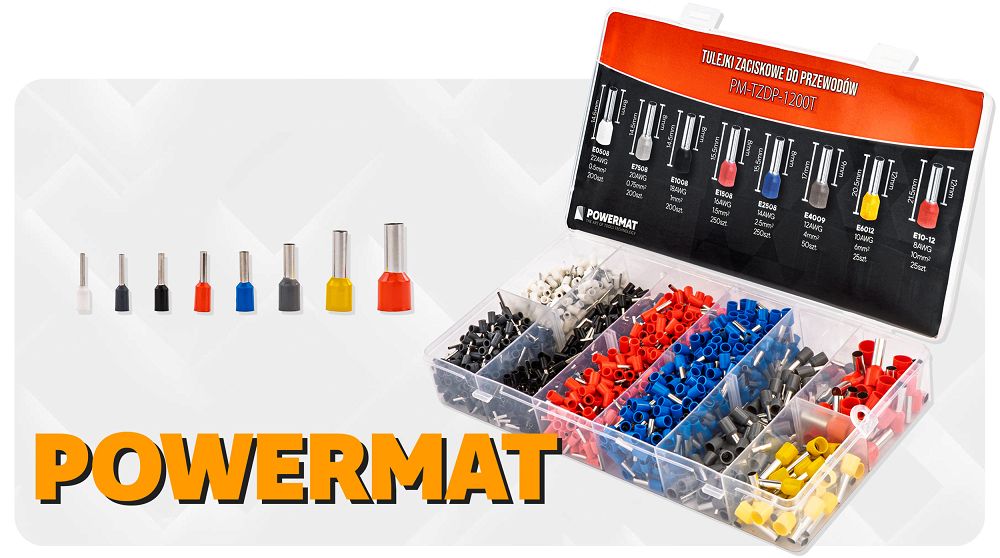 Sada izolovaných lisovacích dutinek 1200 ks POWERMAT PM-TZDP-1200T – 0,5–10 mm²