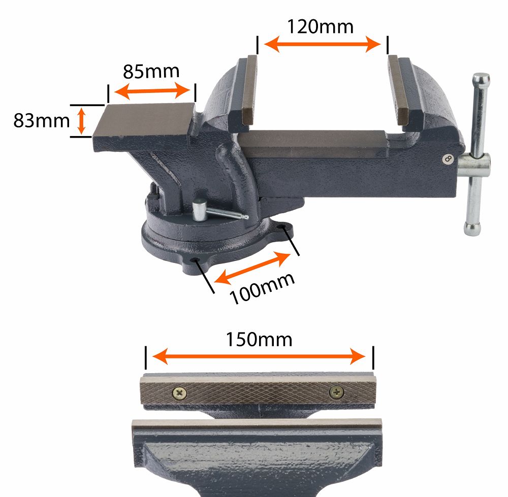 Otočný svěrák Powermat PM-IS-150T – rozměry a parametry