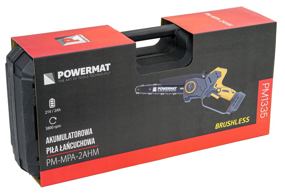 Aku řetězová pila Powermat PM-MPA-2AHM – detail lišty a řetězu