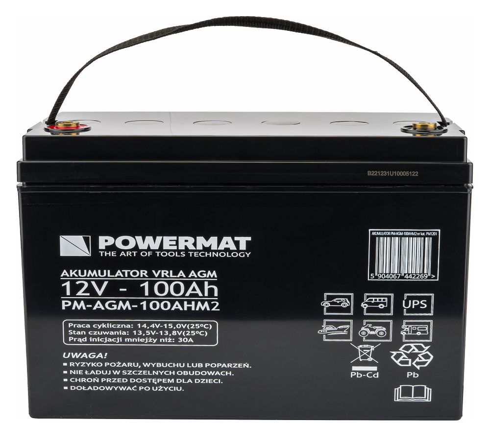 Akumulátor Powermat PM-AGM-100AHM2 — boční pohled