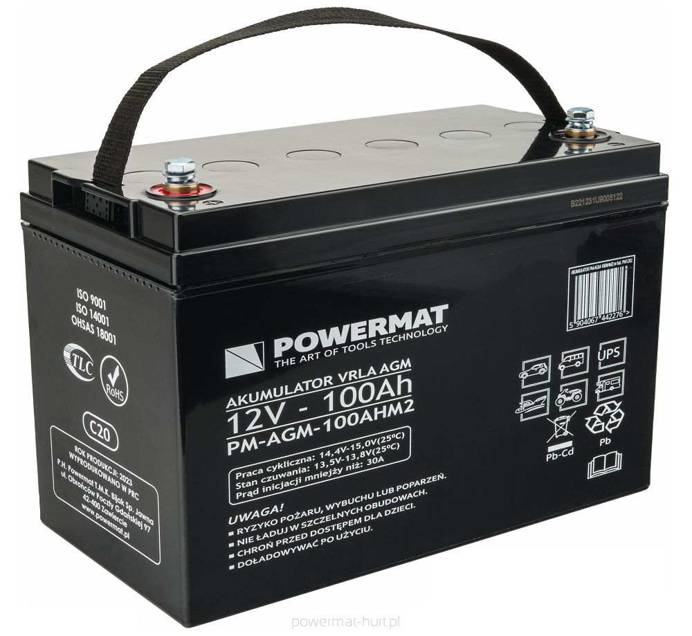 Akumulátor Powermat PM-AGM-100AHM2 — pohled zepředu