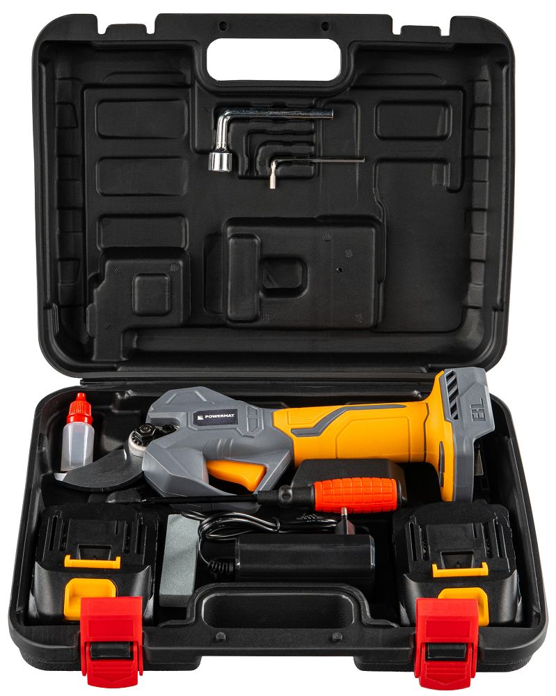 Akumulátorový nůžkový sekátor Powermat PM-SA-21V-2AM – dva akumulátory v balení