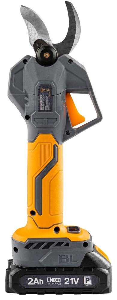 Akumulátorový nůžkový sekátor Powermat PM-SA-21V-2AM – pohled z boku