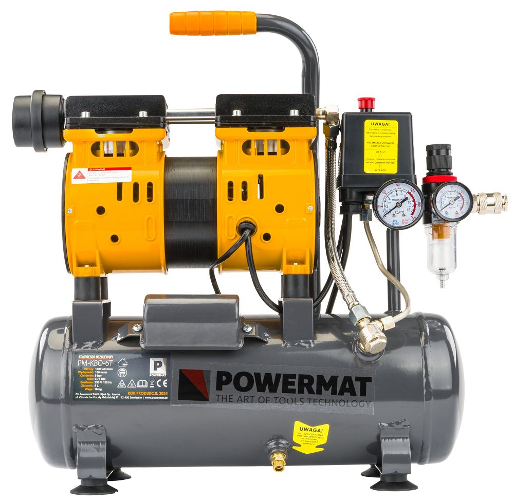 Bezolejový kompresor Powermat PM-KBO-6T – detail ovládacích prvků
