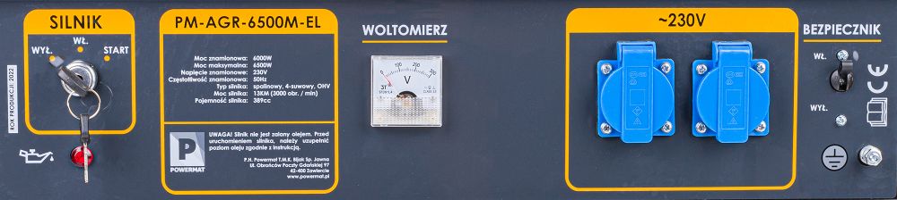 Powermat PM-AGR-6500M-EL — ovládací panel