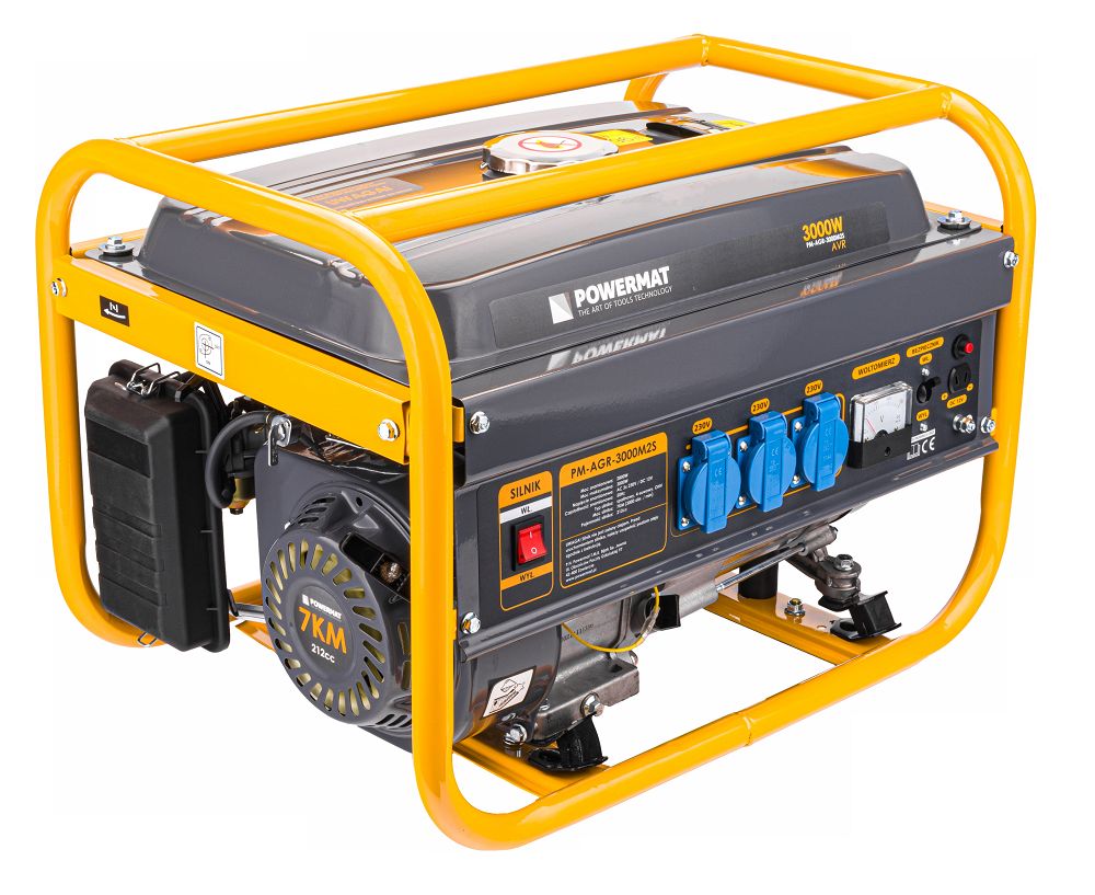 Elektrocentrála Powermat PM-AGR-3000M2S – zásuvky a voltmetr