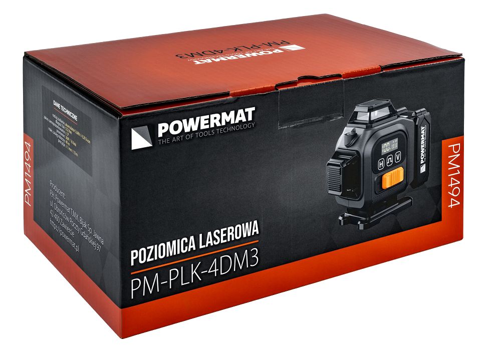 Křížový laserový nivelák PM-PLK-4DM3 — zelené laserové linie