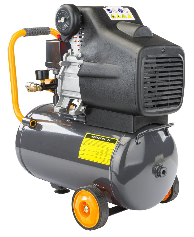 Olejový kompresor Powermat PM-KO-24T – ovládací prvky a manometr