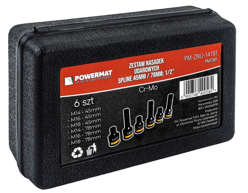 Sada nástrčných hlavic spline Powermat PM1381 – detail hlavic