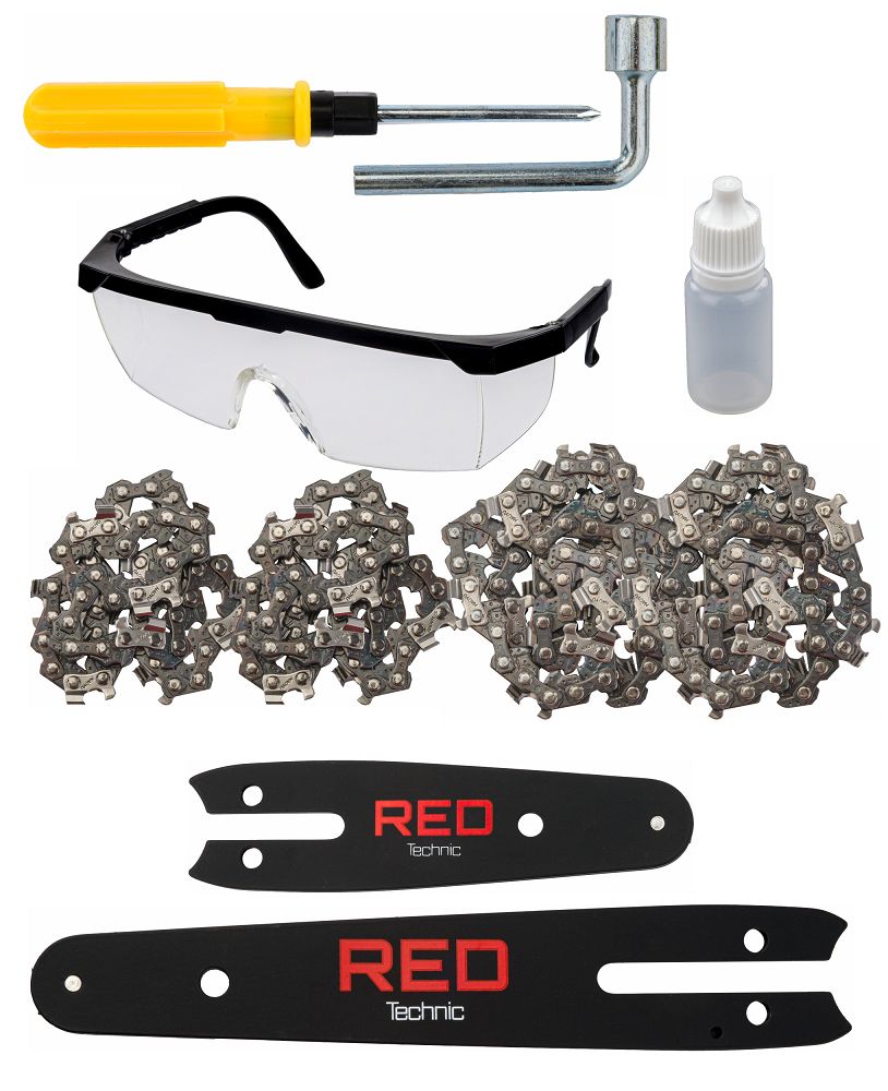 Akumulátorová řetězová pila Red Technic RTMPA0064 – obsah balení