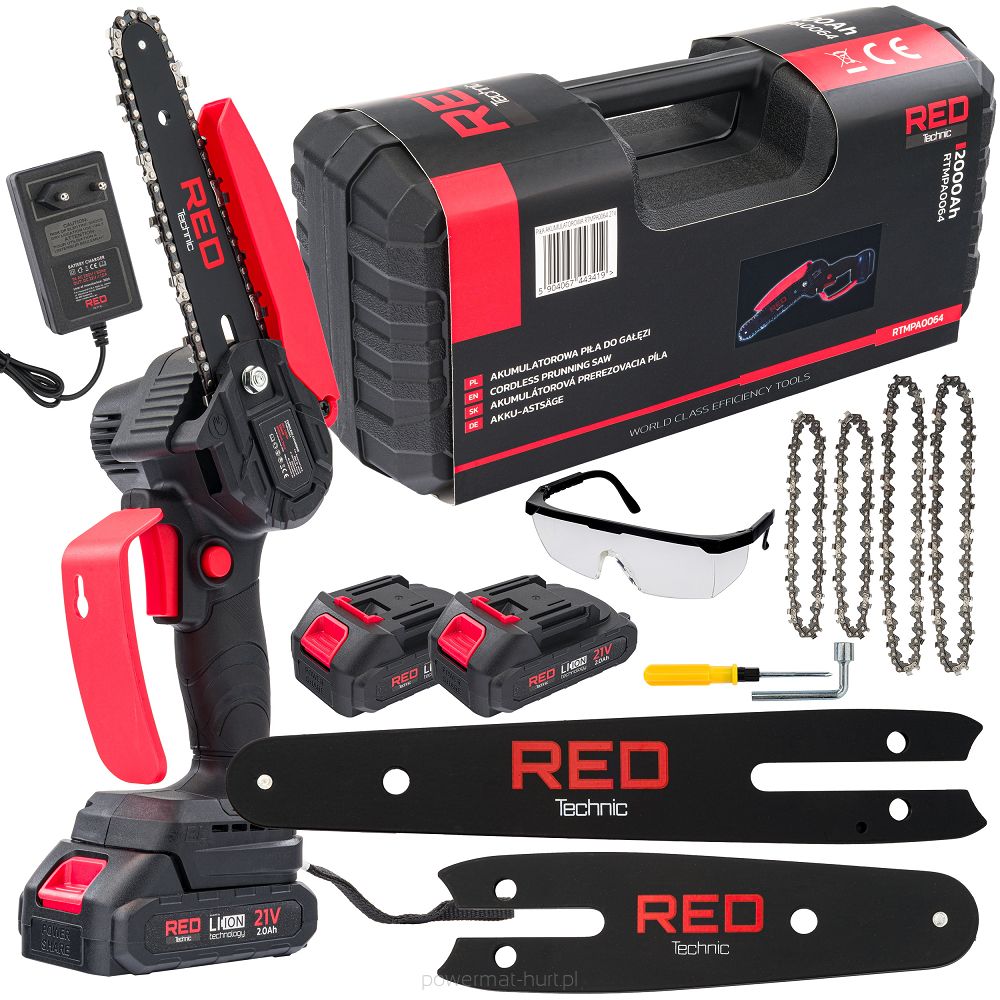 Akumulátorová řetězová pila Red Technic RTMPA0064 – celkový pohled