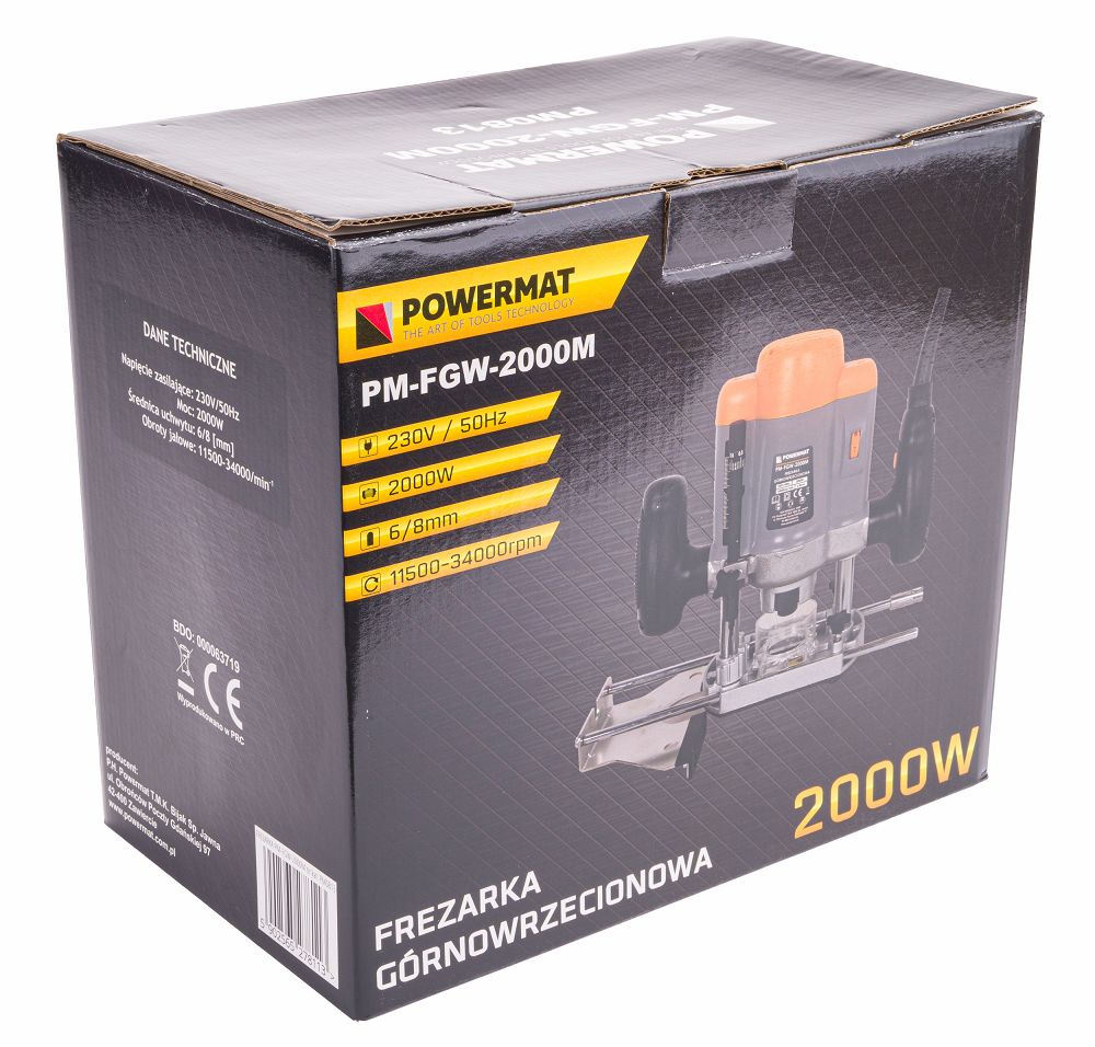 Horní frézka Powermat PM-FGW-2000M — krabice s balením