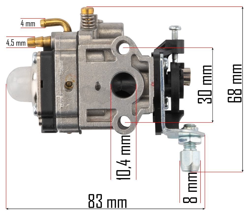 Karburátor Powermat RTODL0057-GA – rozměry a uchycení