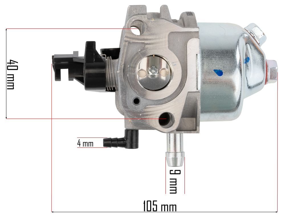 Karburátor Powermat PM-KSS-5S-GA – detail rozměrů a montážních otvorů